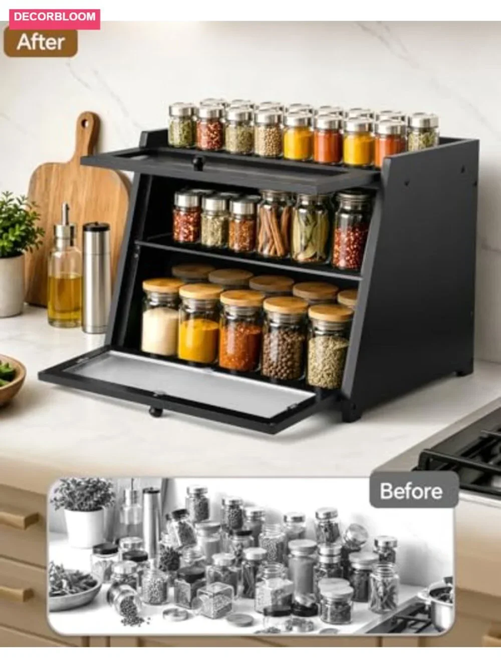 Double Layer Bread Box with Magnetic Acrylic Door, Countertop Food Storage